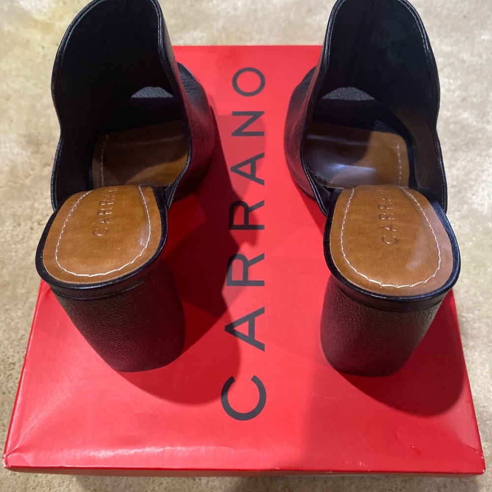 CARRANO Stella - Chunky Backless Heel Leather Black Shoes Size 7 EU NEW IN BOX